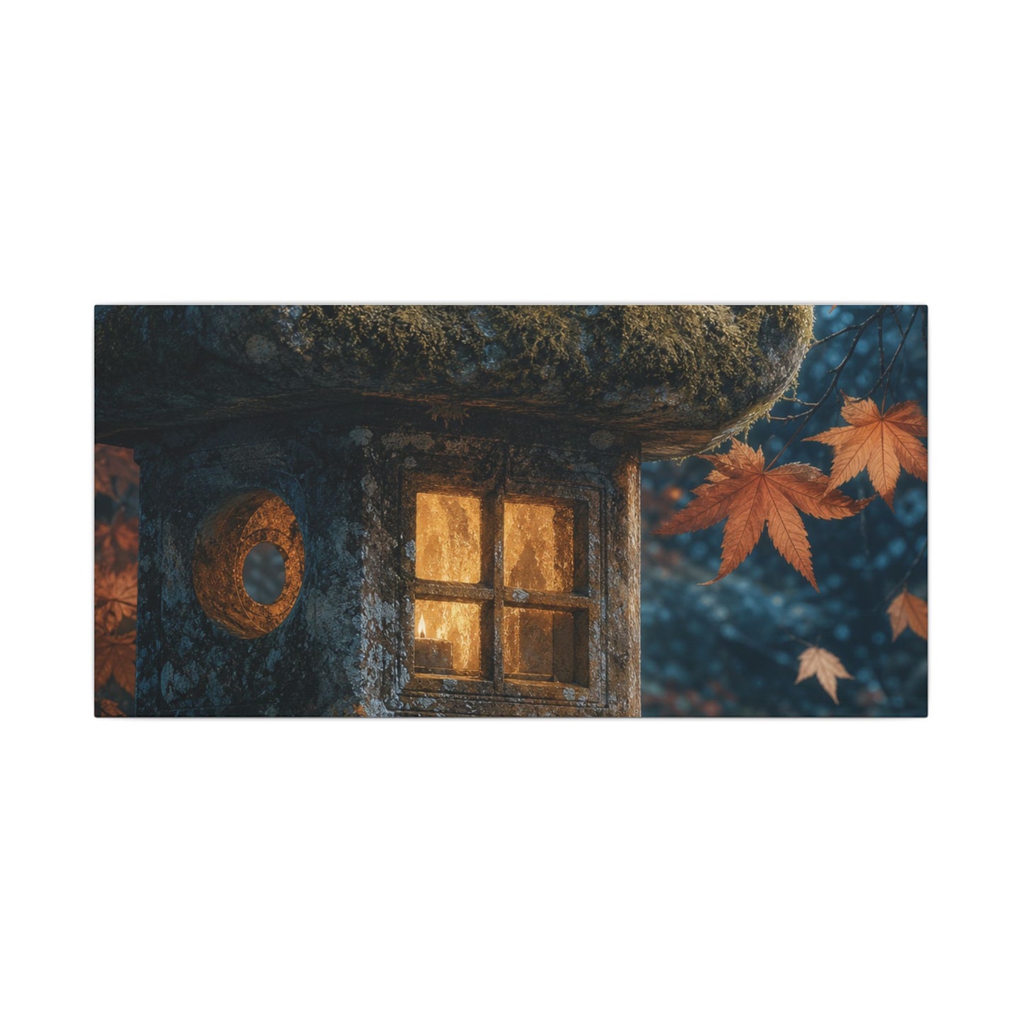 Autumn Stone Lantern Forest Whimsy Canvas Art | Earthy Decor