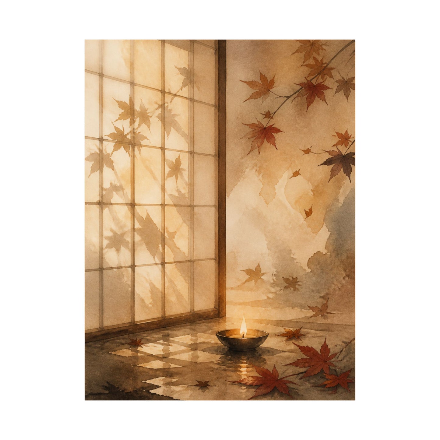 Shoji Screen Autumn Wall Art Print | Japandi Warm Design