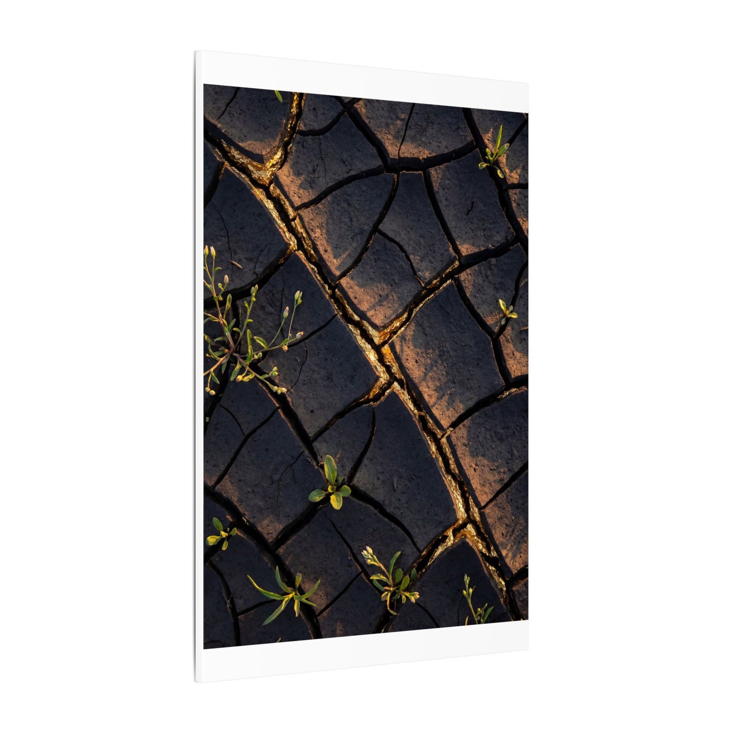 Kintsugi Cracked Earth in Golden Hour | Gold Vein Canvas Art