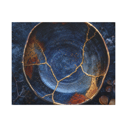 Kintsugi Ceramic Bowl in Moonlight | Crackle Gold Canvas Art