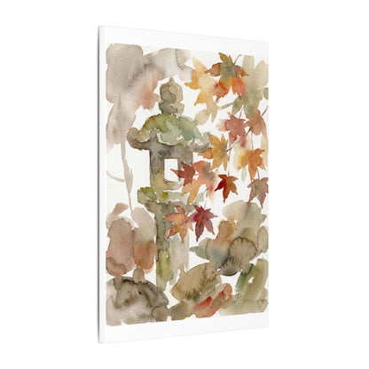 Stone Lantern Watercolor Canvas Art | Earthy Japandi Art
