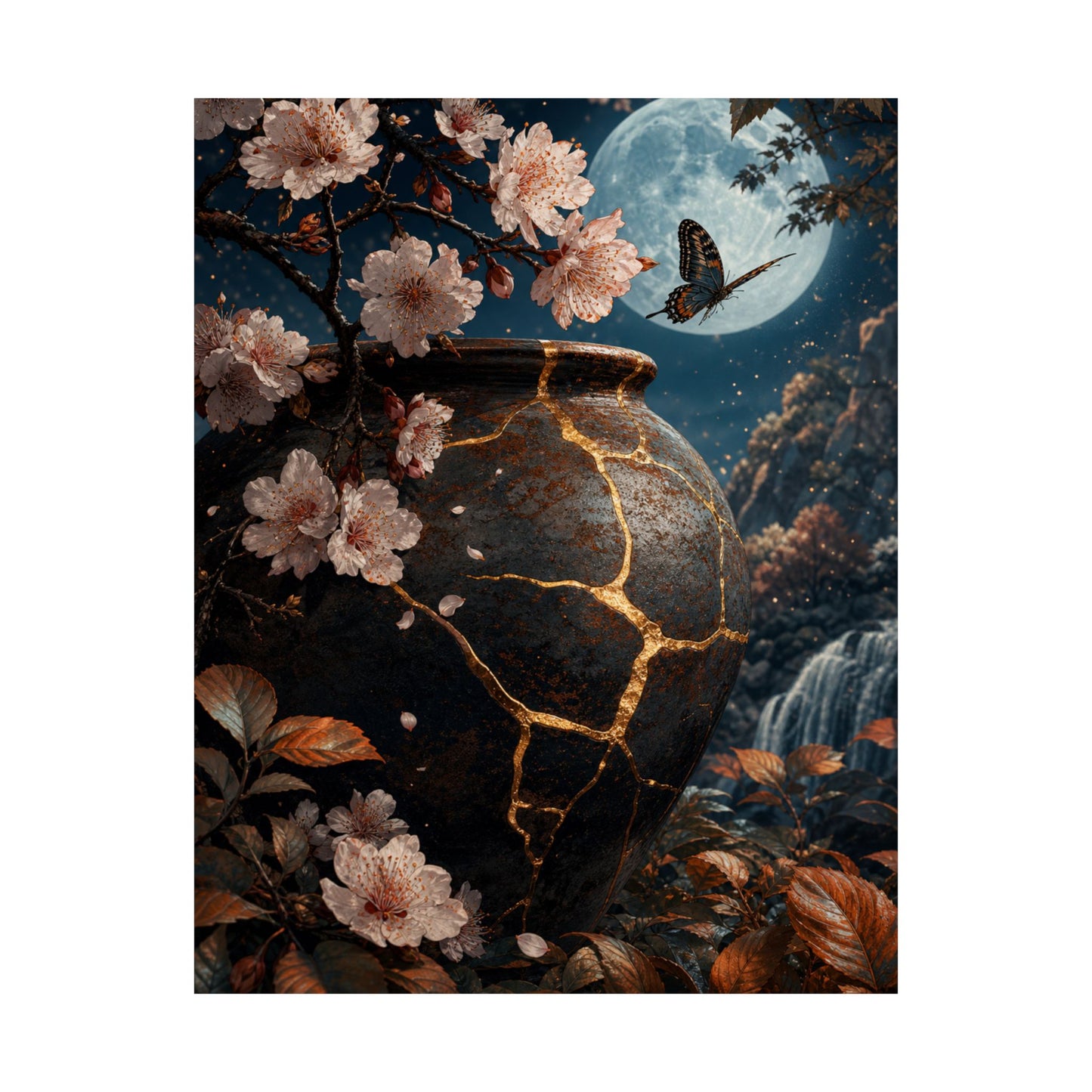 Cherry Blossom Gold Repair Wall Art Print | Beautiful Kintsugi Art