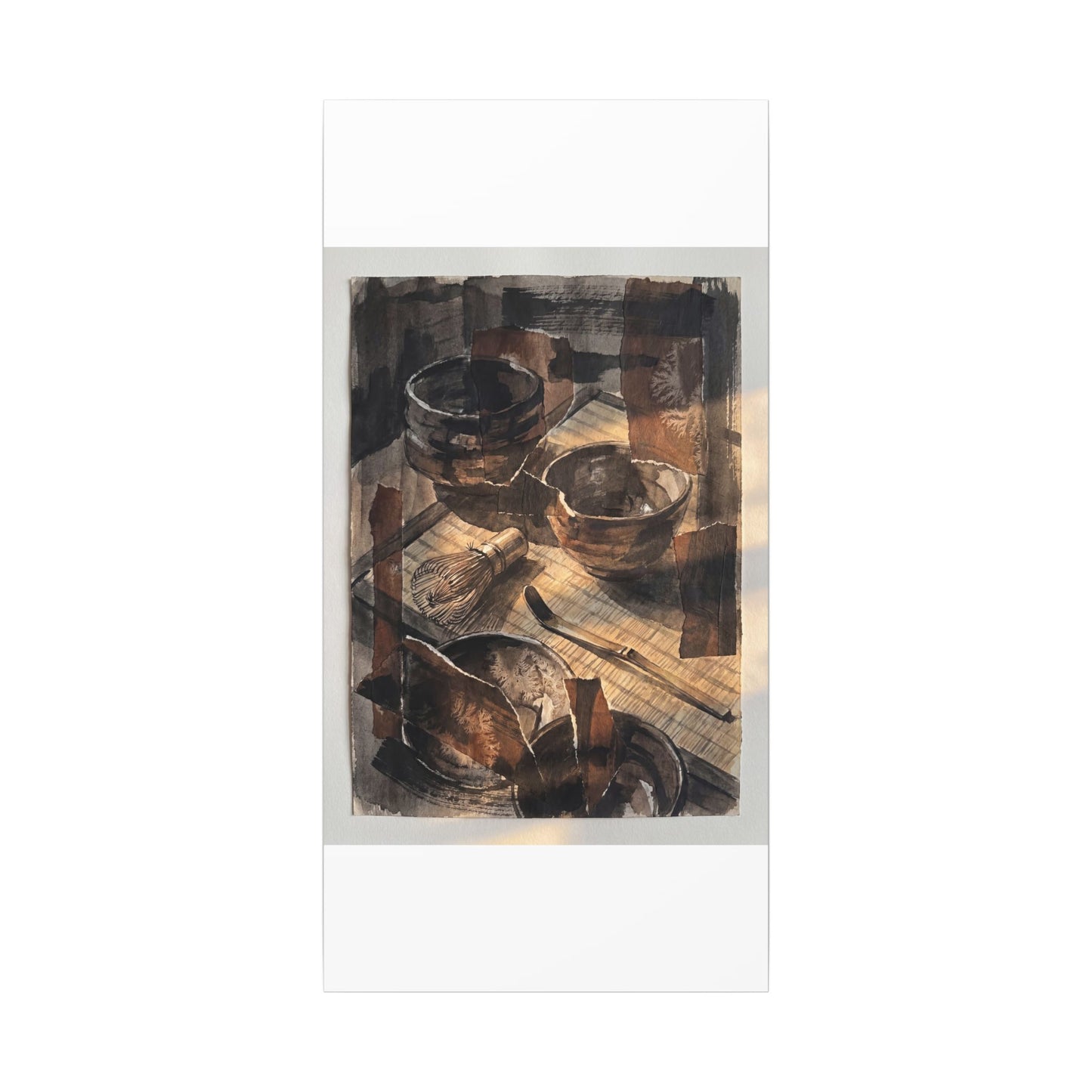 Tea Ceremony Charcoal Ink Canvas Art | Luxurious Dark Japandi Art
