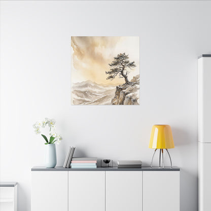 Pine Tree Canvas Art | Winter Japandi Watercolor Art