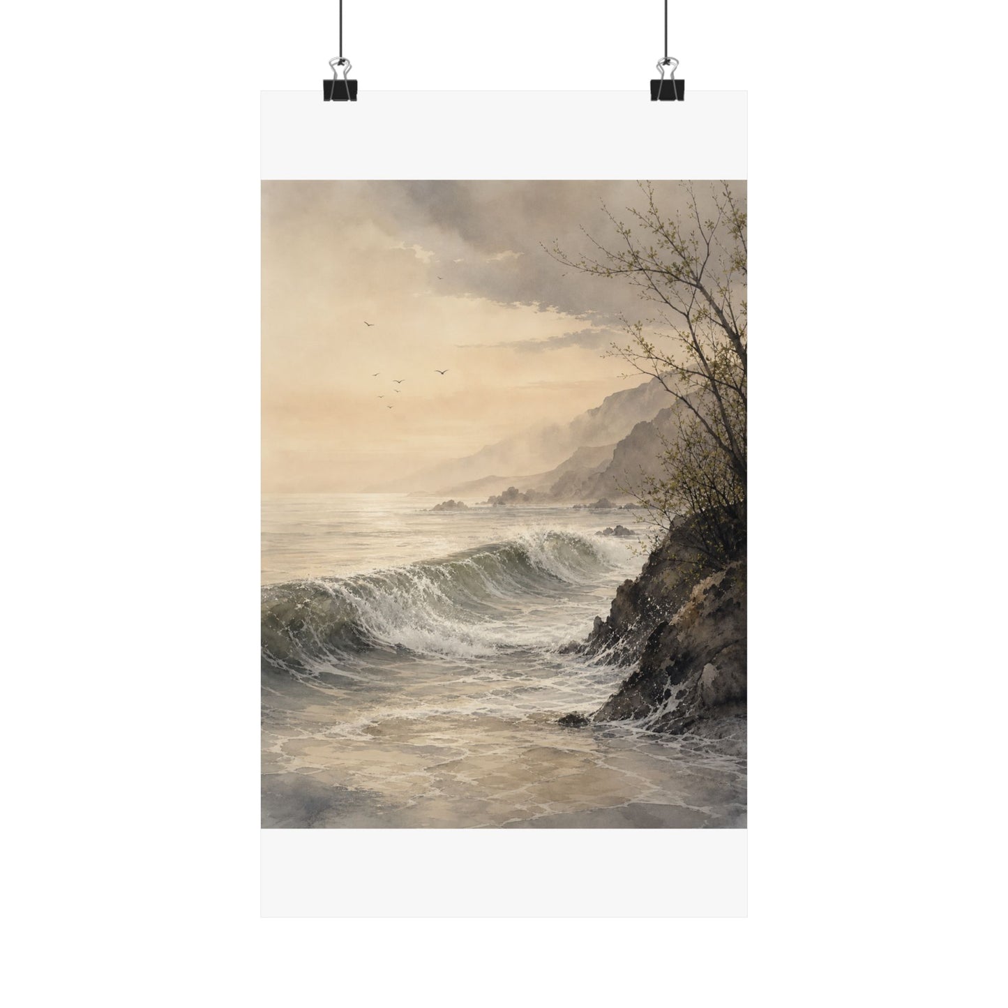 Warm Ocean Wave Wall Art Print - Watercolor Japandi