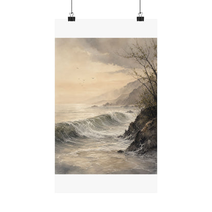 Warm Ocean Wave Wall Art Print - Watercolor Japandi