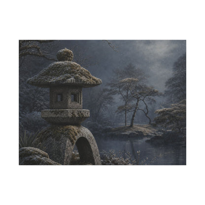 Stone Lantern Canvas Art | Winter Japandi Japanese Pattern Art