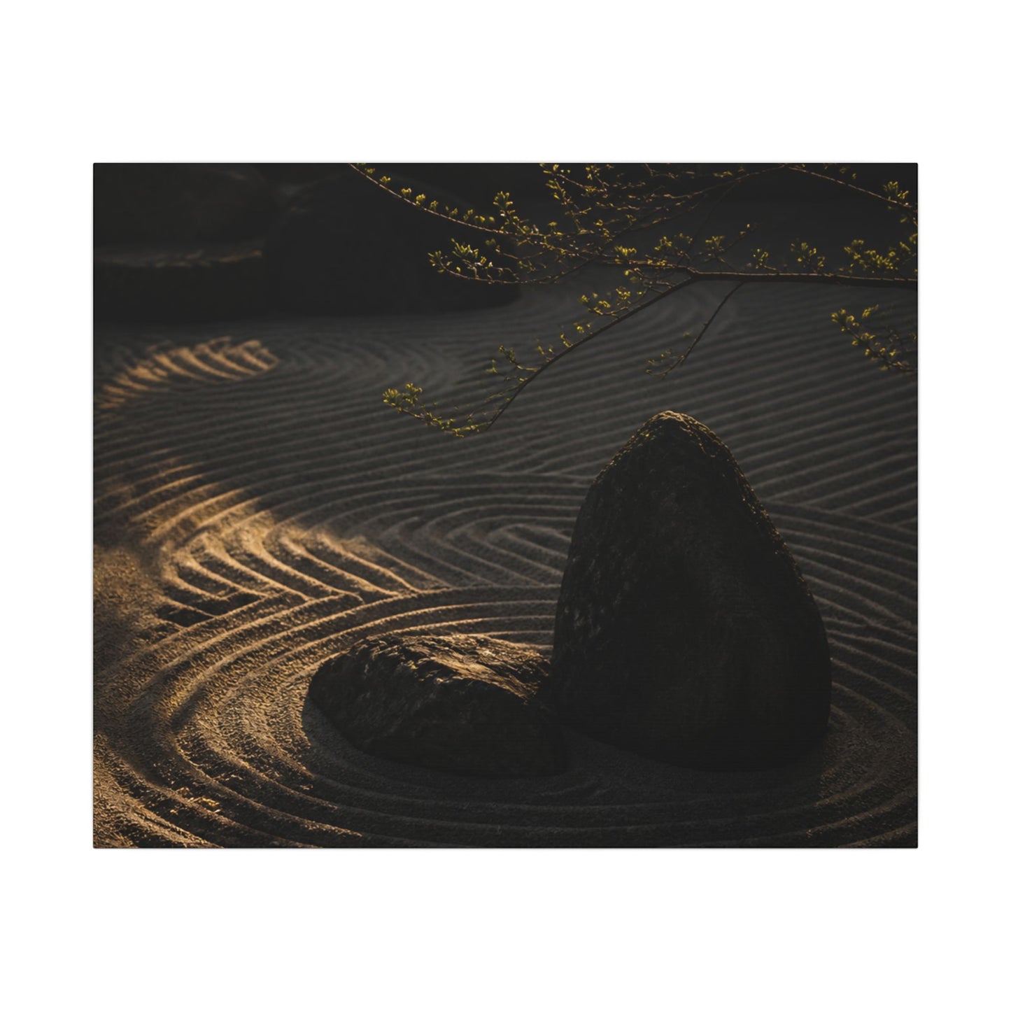 Ma Rock Garden Canvas Art - Dark Japandi Shadow Zen