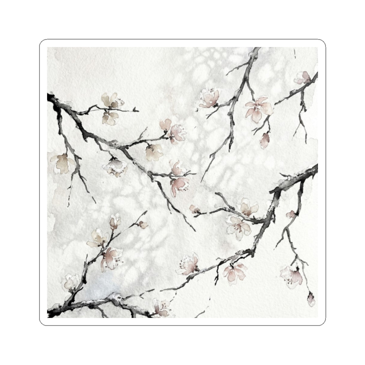 Cherry Blossom Watercolor Sticker | Warm Japandi Art Art Print