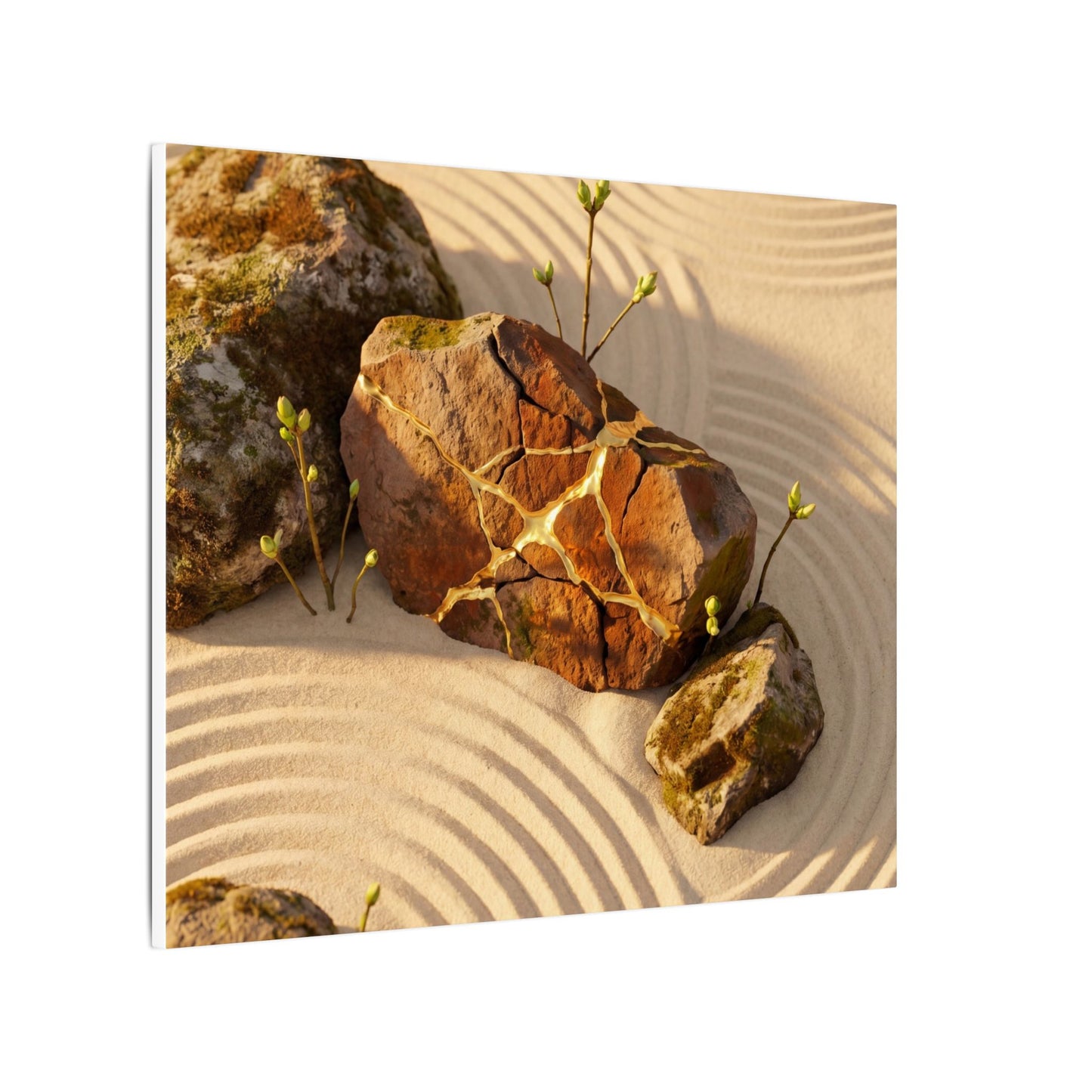 Kanso Rock Garden Canvas Art - Kintsugi Crackle Gold