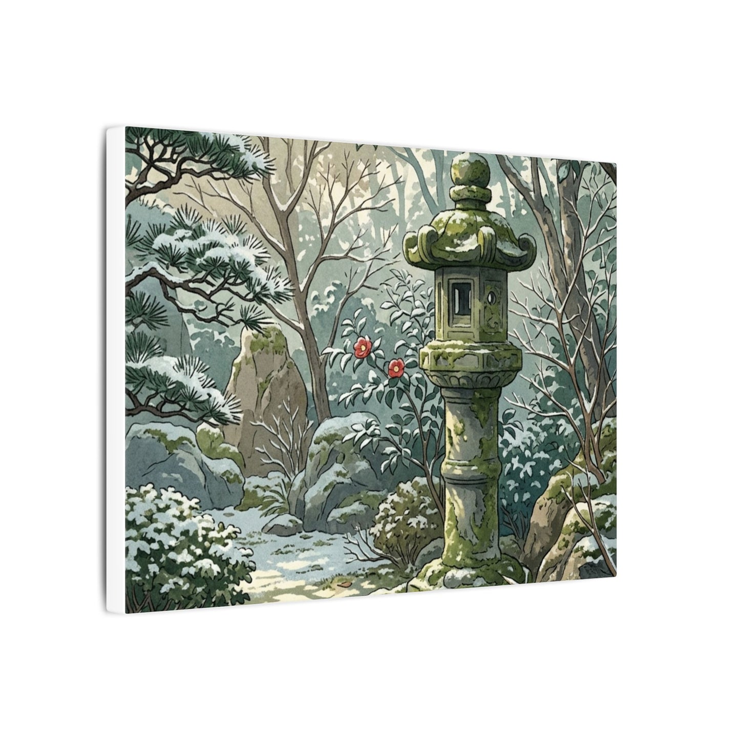 Stone Lantern Winter Canvas Art | Japandi Warm Design
