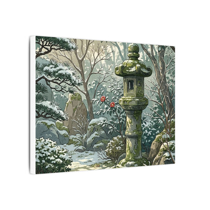 Stone Lantern Winter Canvas Art | Japandi Warm Design