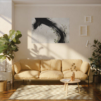Ink Brushstroke Spring Canvas Art | Dark Japandi Sophisticated Design