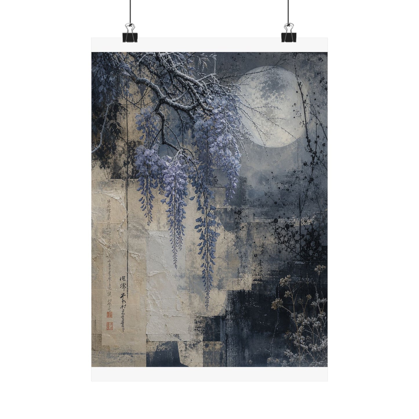 Moonlight Wisteria Wall Art Print - Japandi Seijaku