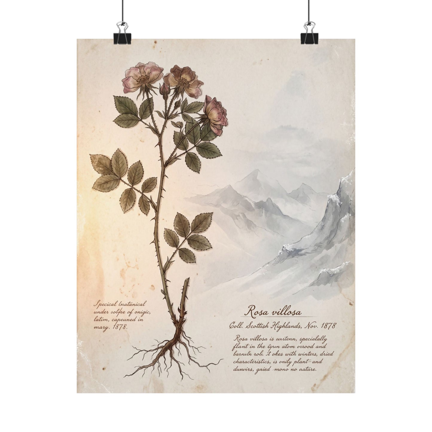 Winter Mountain Mist Herbarium Wall Art Print | Rustic Decor