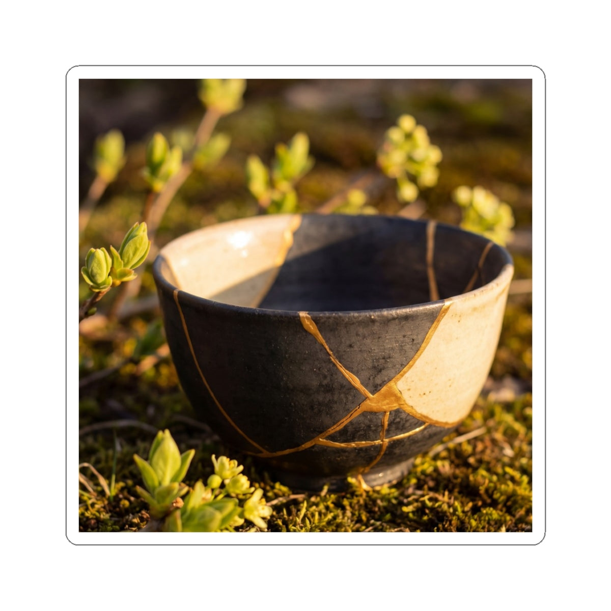 Seijaku Broken Pottery Sticker - Kintsugi Gold Repair Art Print