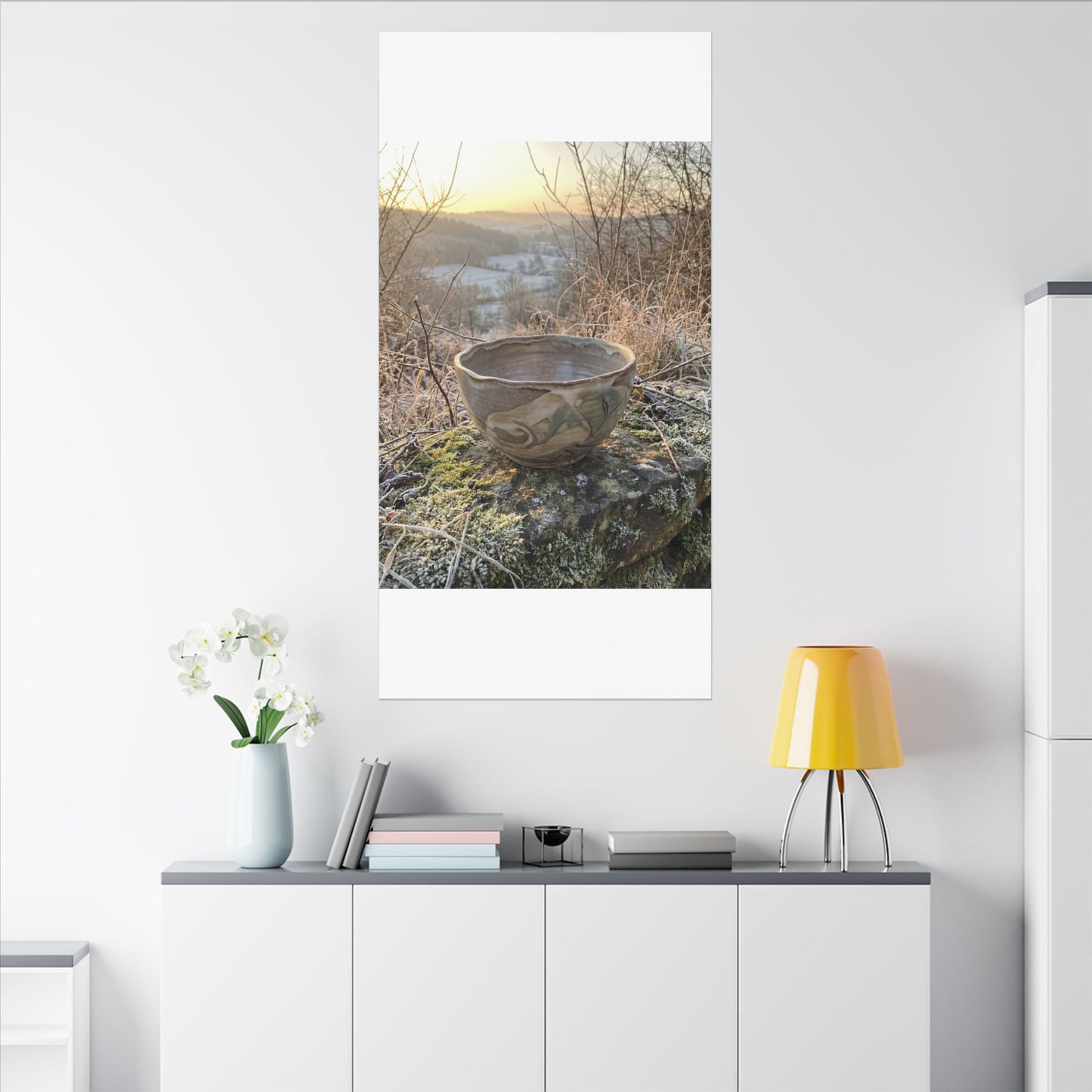 Golden Hour Ceramic Bowl Canvas Art - Japandi Shibui
