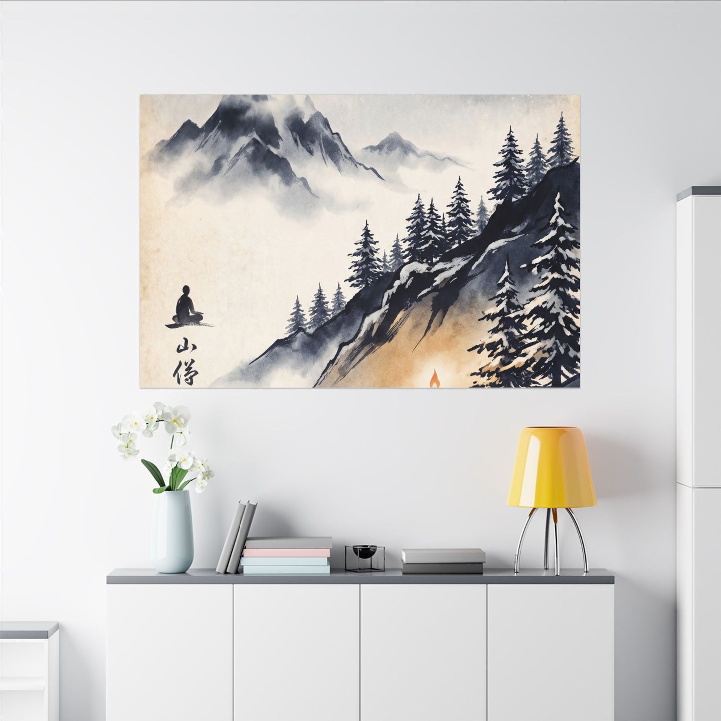 Mountain Mist Canvas Art | Winter Zen Ukiyo E Inspired Art