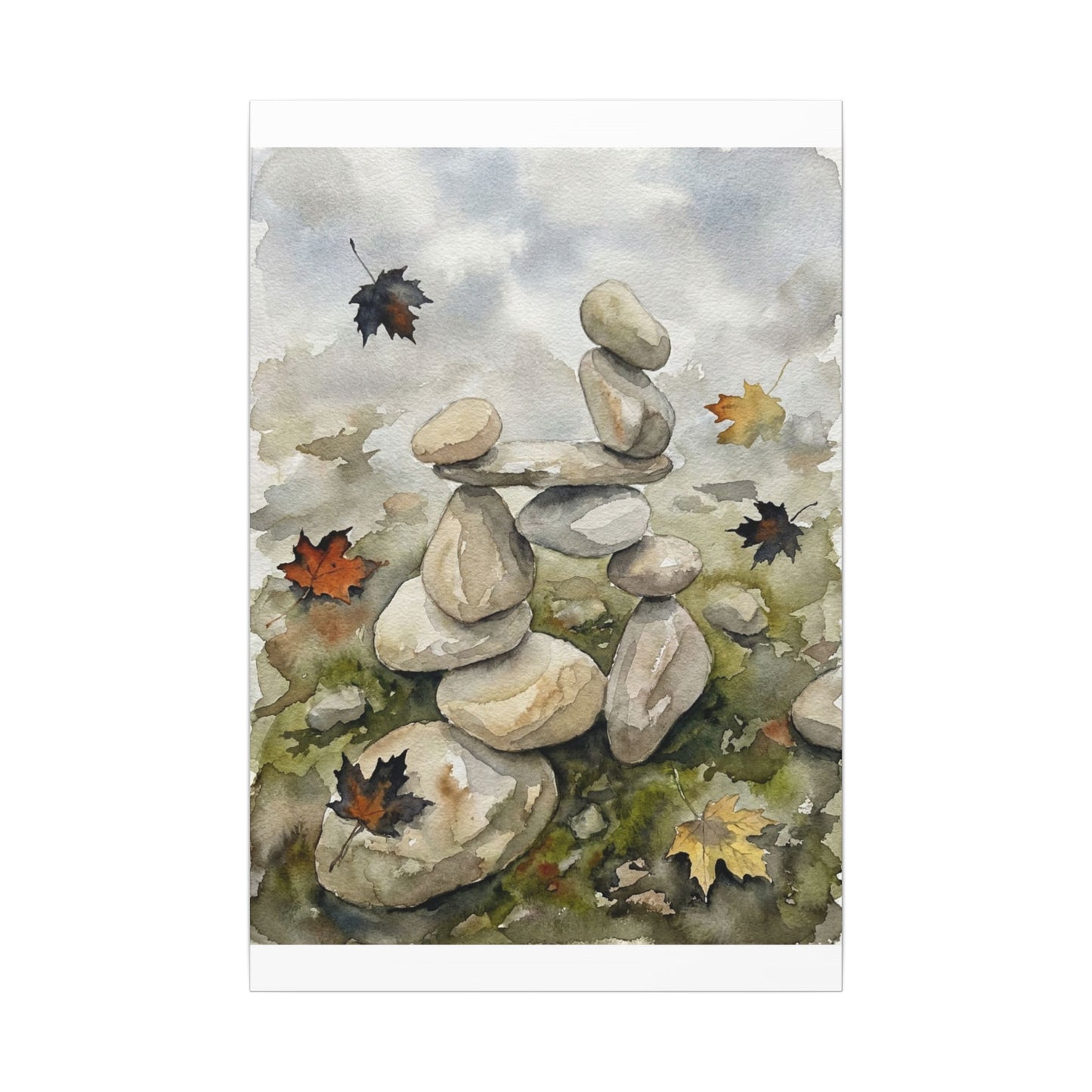 Overcast River Stones Canvas Art - Japandi Fukinsei