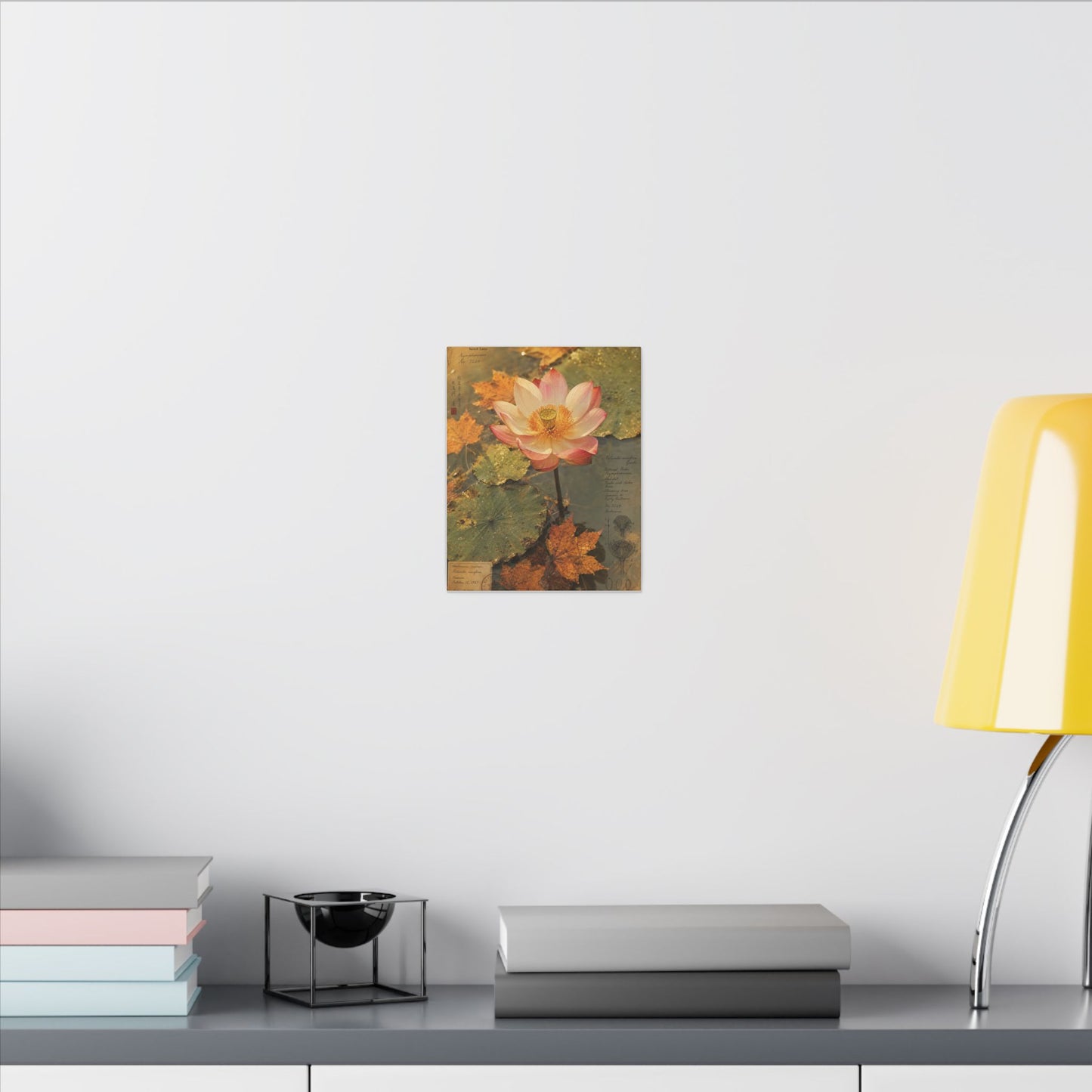 Autumn Lotus Flower Herbarium Canvas Art | Rustic Decor