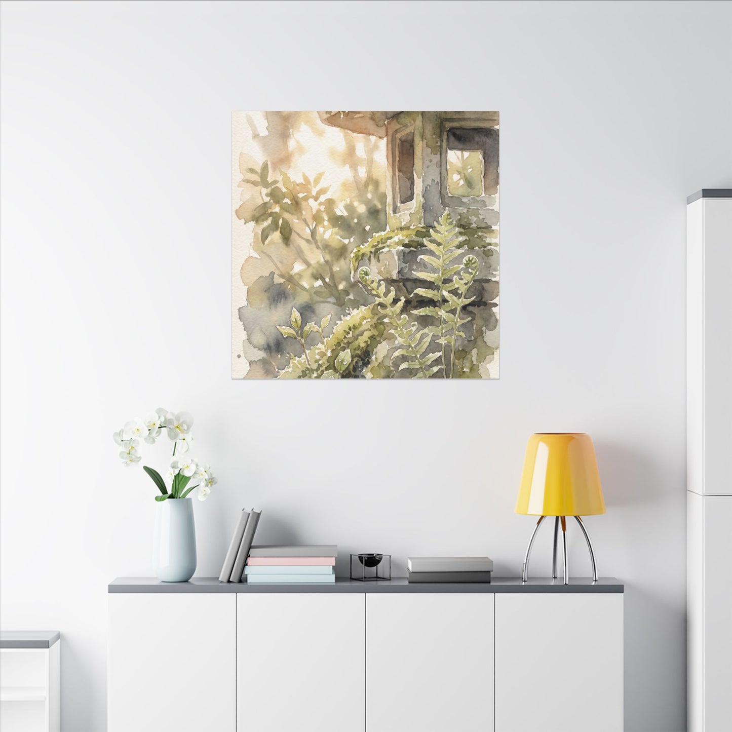 Earthy Stone Lantern Canvas Art - Watercolor Japandi