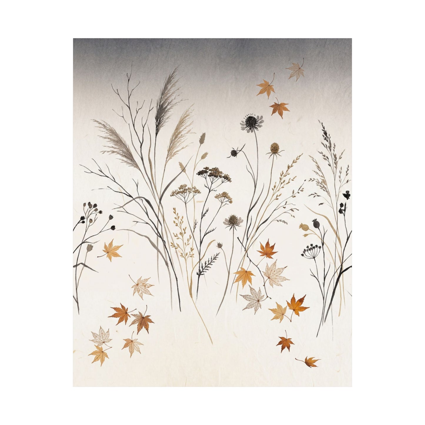 Dried Flowers Wall Art Print | Autumn Japandi Japanese Pattern Art