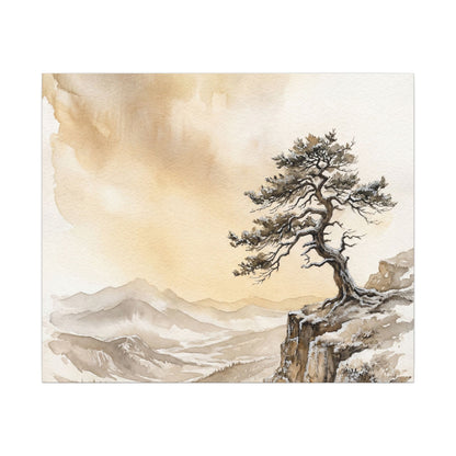 Pine Tree Canvas Art | Winter Japandi Watercolor Art