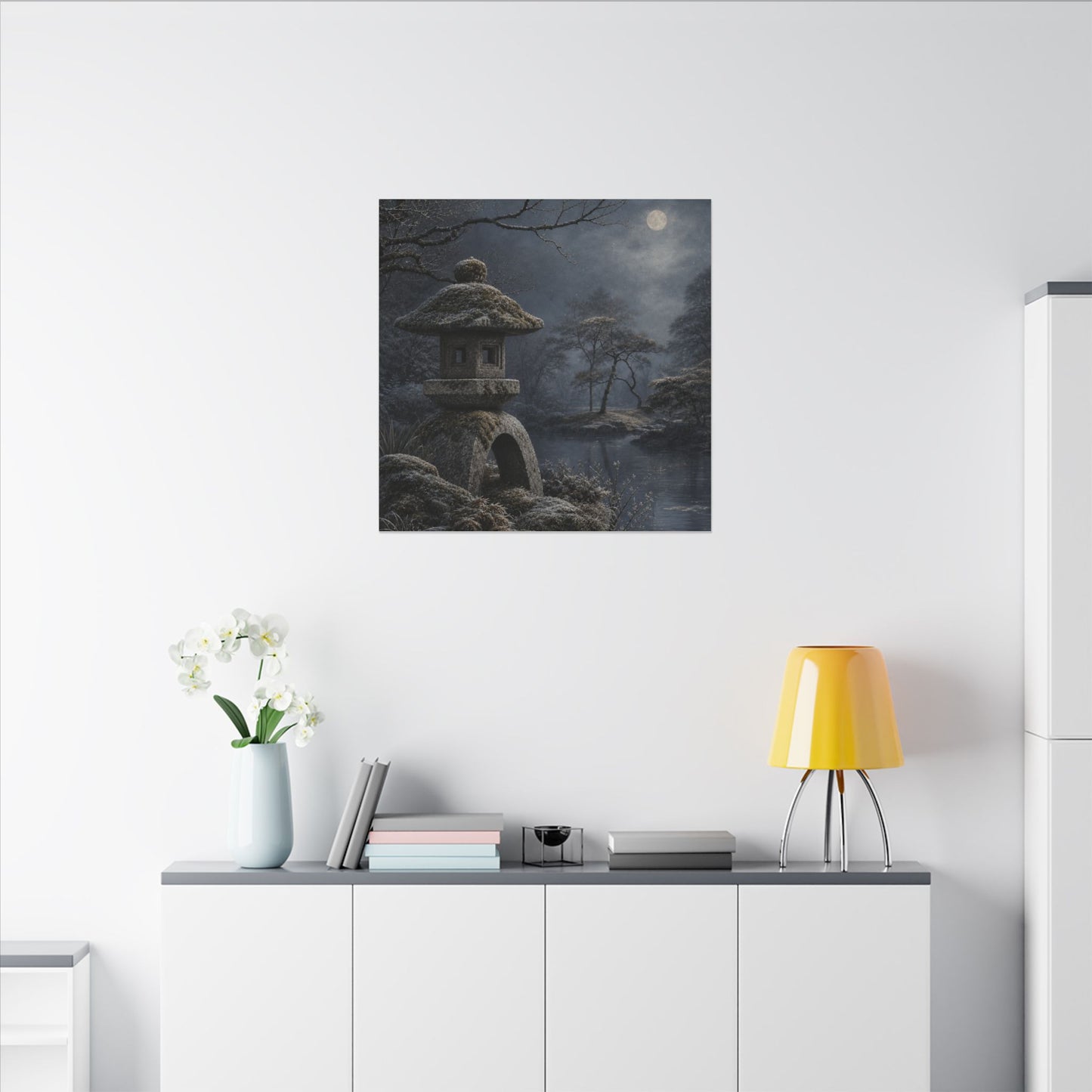Stone Lantern Canvas Art | Winter Japandi Japanese Pattern Art