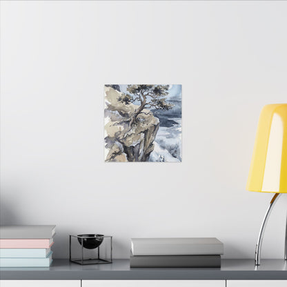 Pine Tree Canvas Art | Winter Japandi Watercolor Art