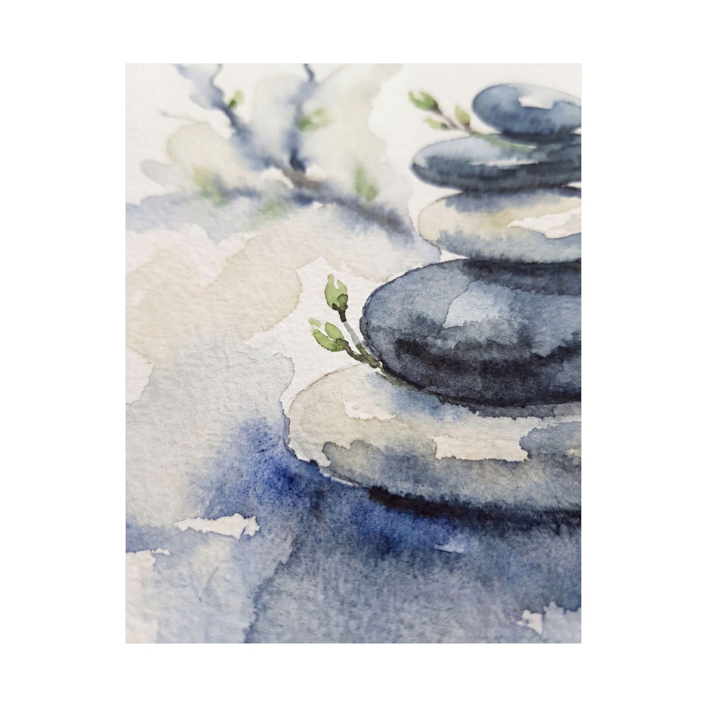 Spring River Stones Watercolor Wall Art Print | Neutral Decor