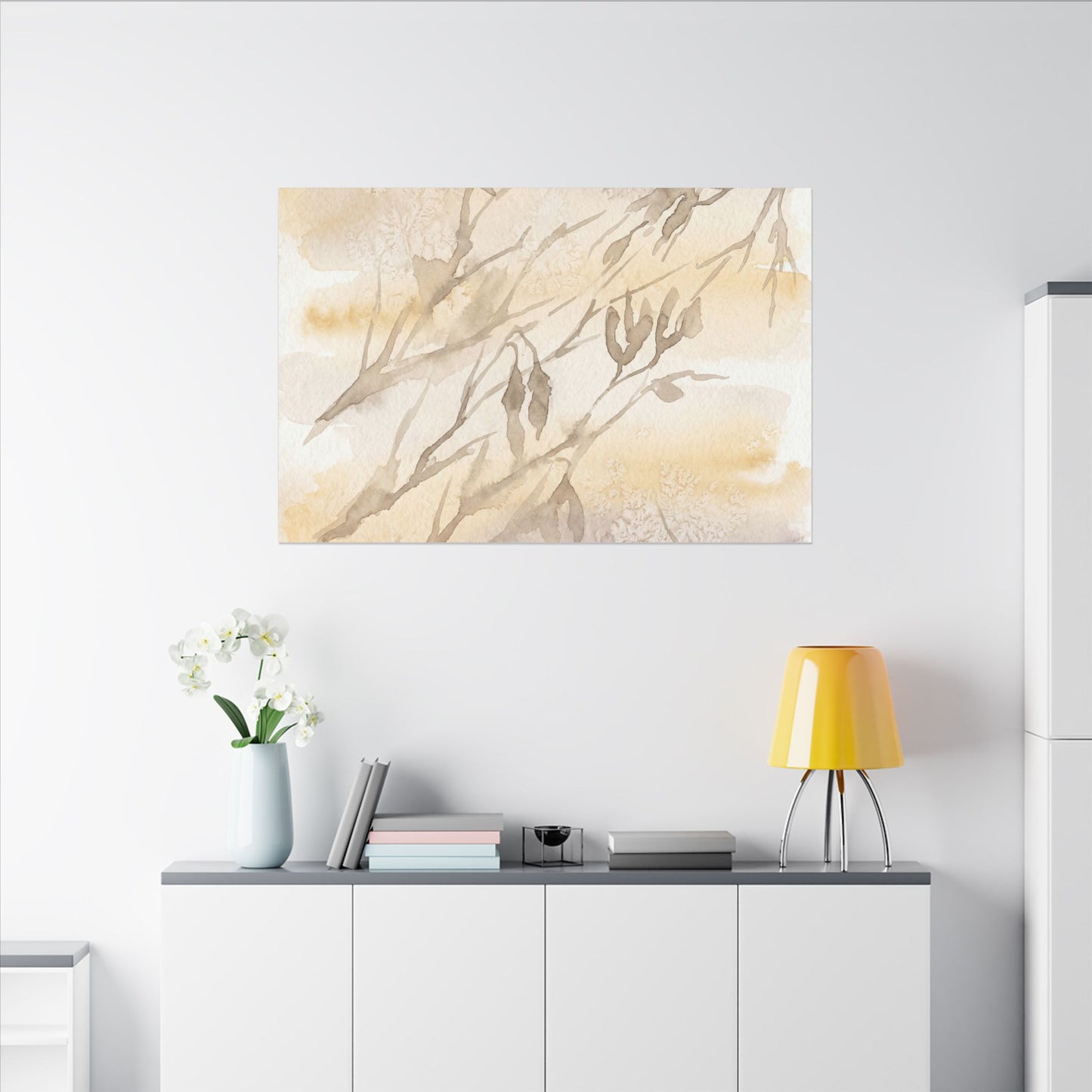 Shadow Play Winter Canvas Art | Japandi Warm Design