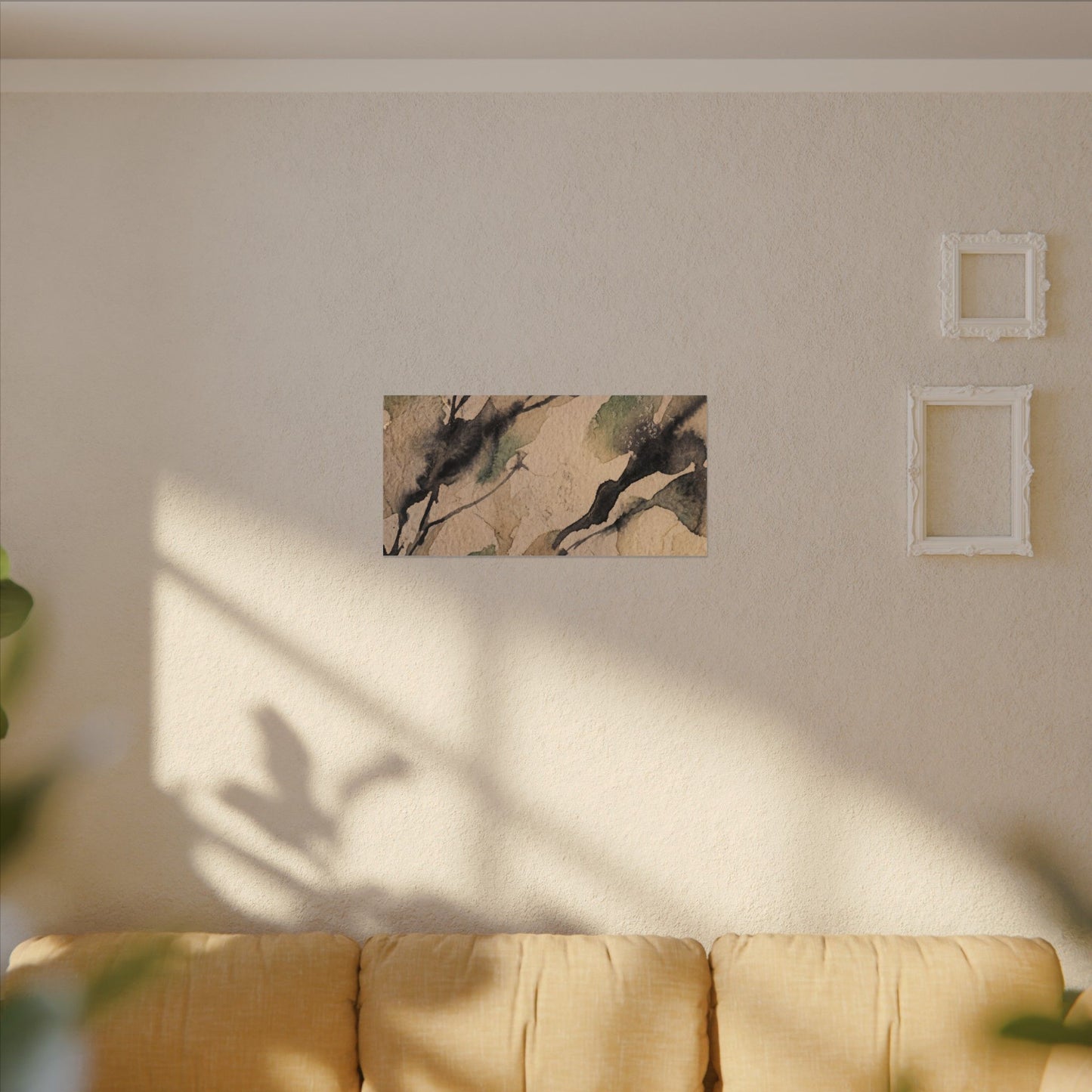 Japandi Shadow Play in Golden Hour | Watercolor Canvas Art