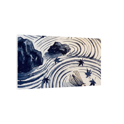 Zen Rock Garden in Golden Hour | Sumi E Canvas Art