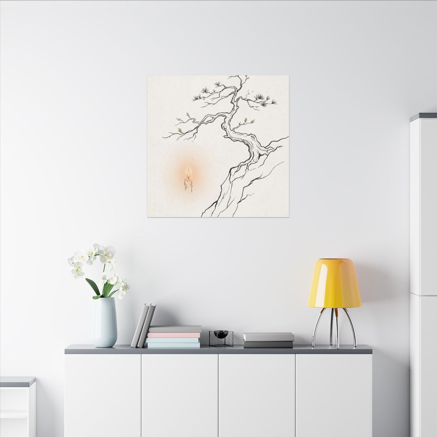 Candlelight Pine Tree Canvas Art - Japandi Shibui