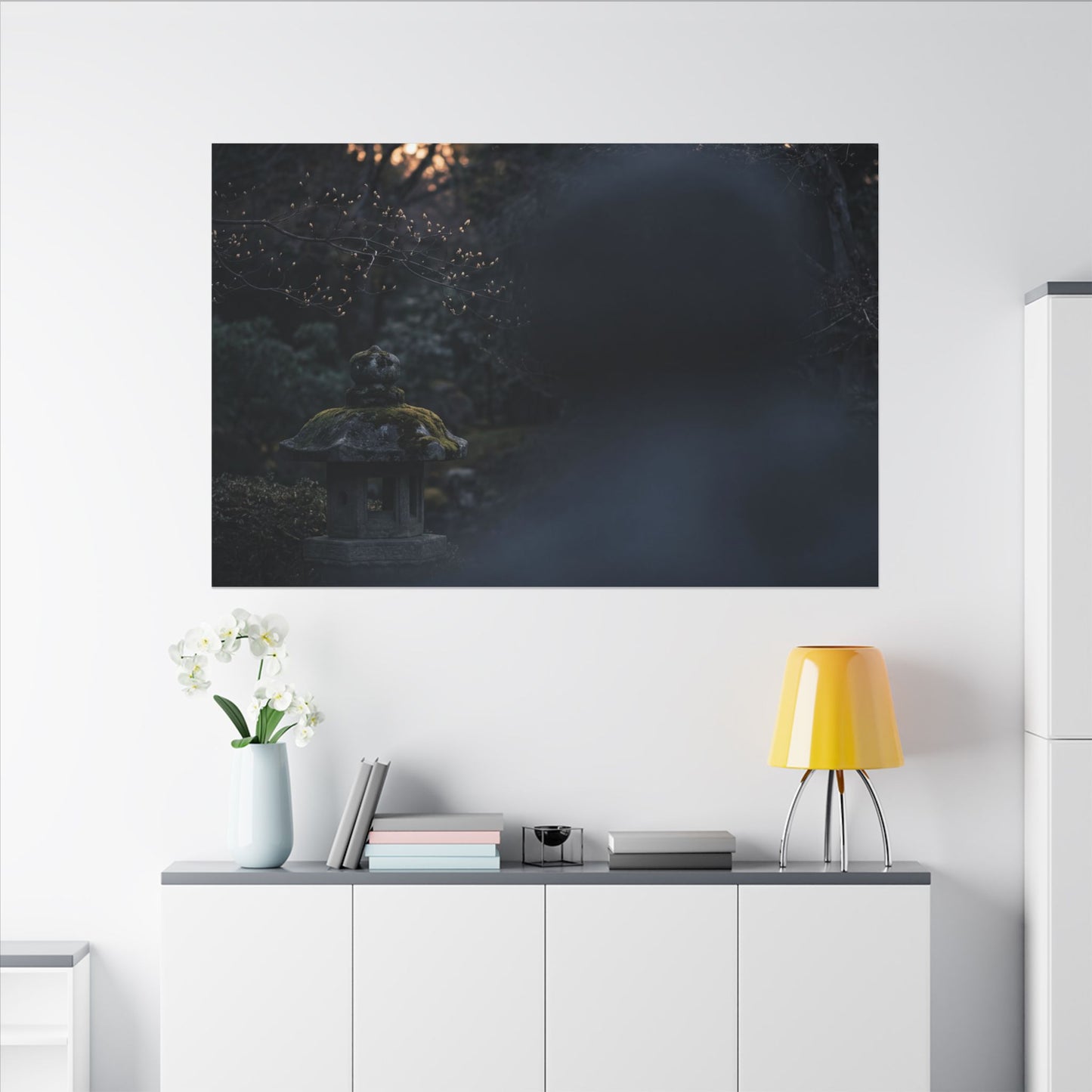 Spring Stone Lantern Moody Minimal Canvas Art | Bold Decor