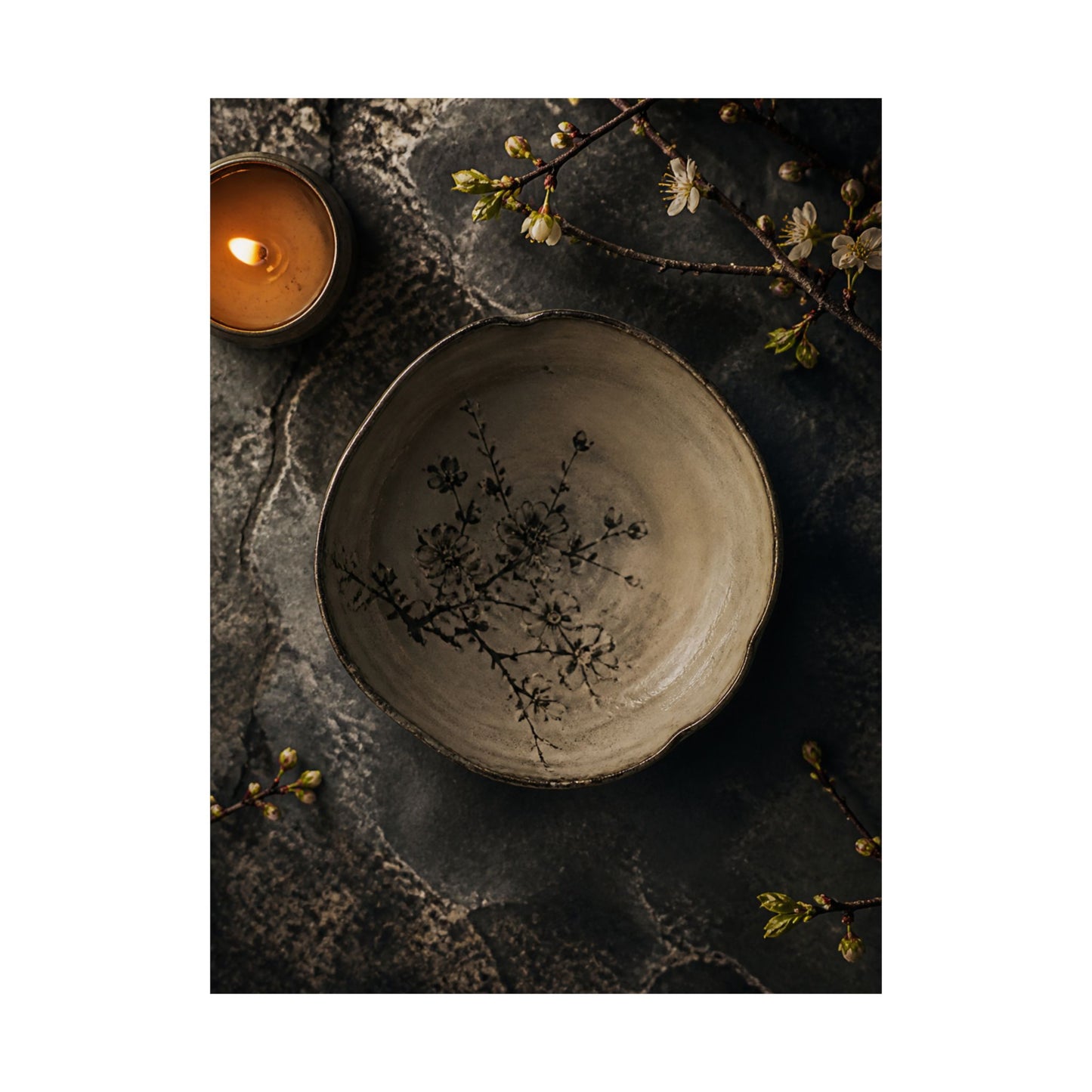 Neutral Ceramic Bowl Wall Art Print - Japanese Pattern Japandi