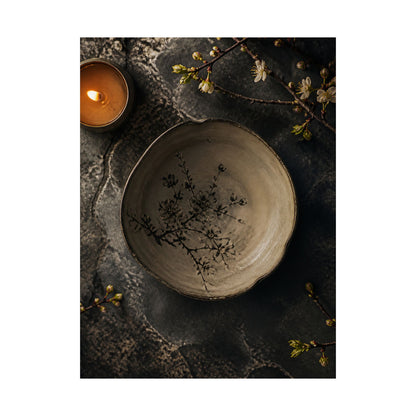 Neutral Ceramic Bowl Wall Art Print - Japanese Pattern Japandi