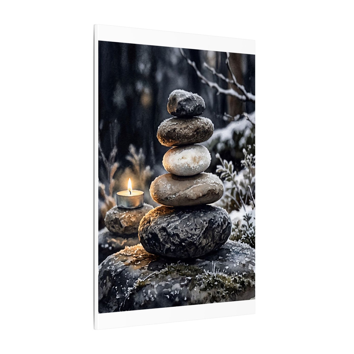 River Stones Canvas Art | Winter Japandi Watercolor Art