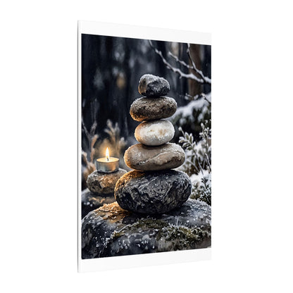 River Stones Canvas Art | Winter Japandi Watercolor Art
