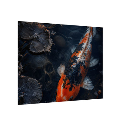 Koi Pond Canvas Art | Winter Dark Japandi Shadow Zen Art