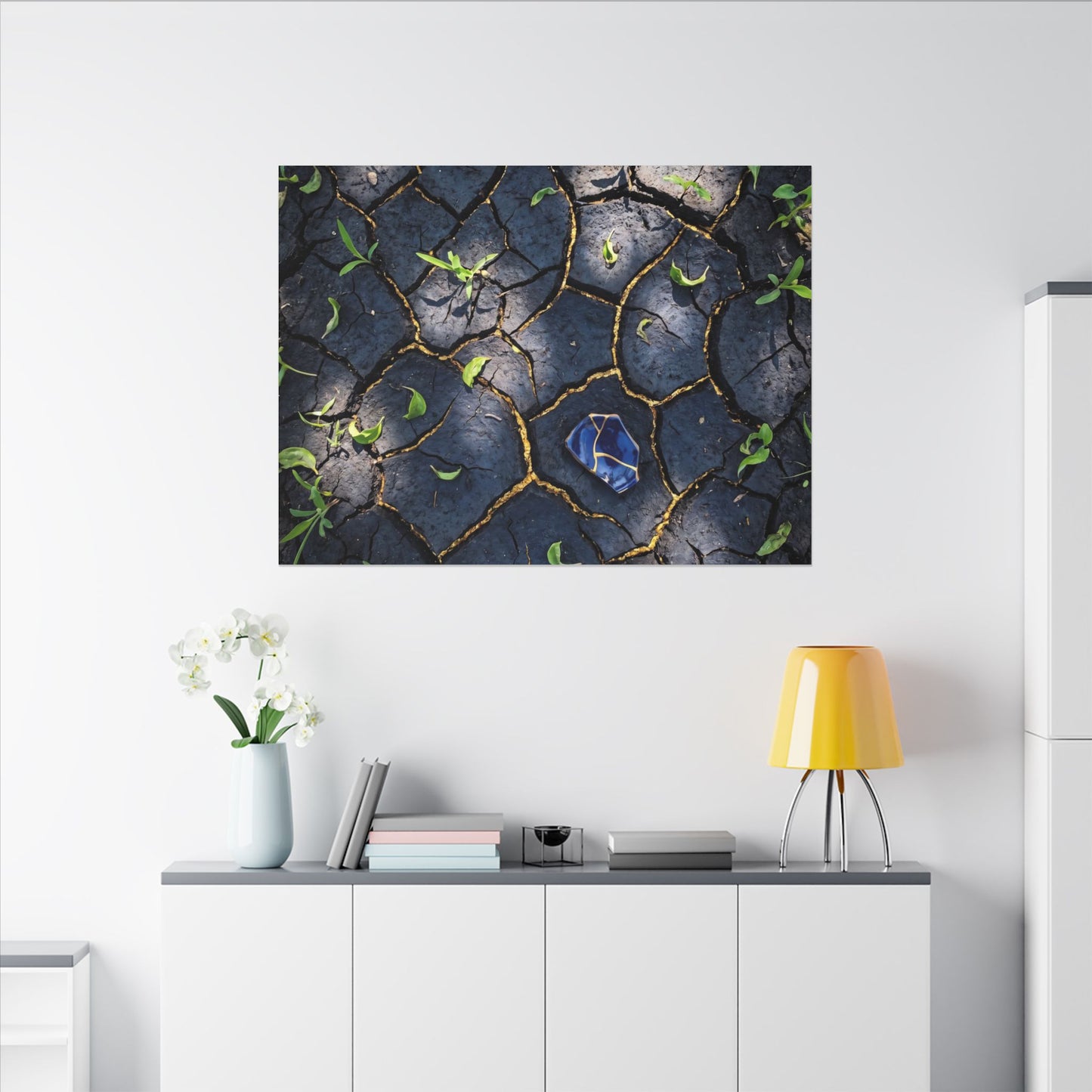 Cracked Earth Canvas Art | Spring Dark Japandi Moody Minimal Art