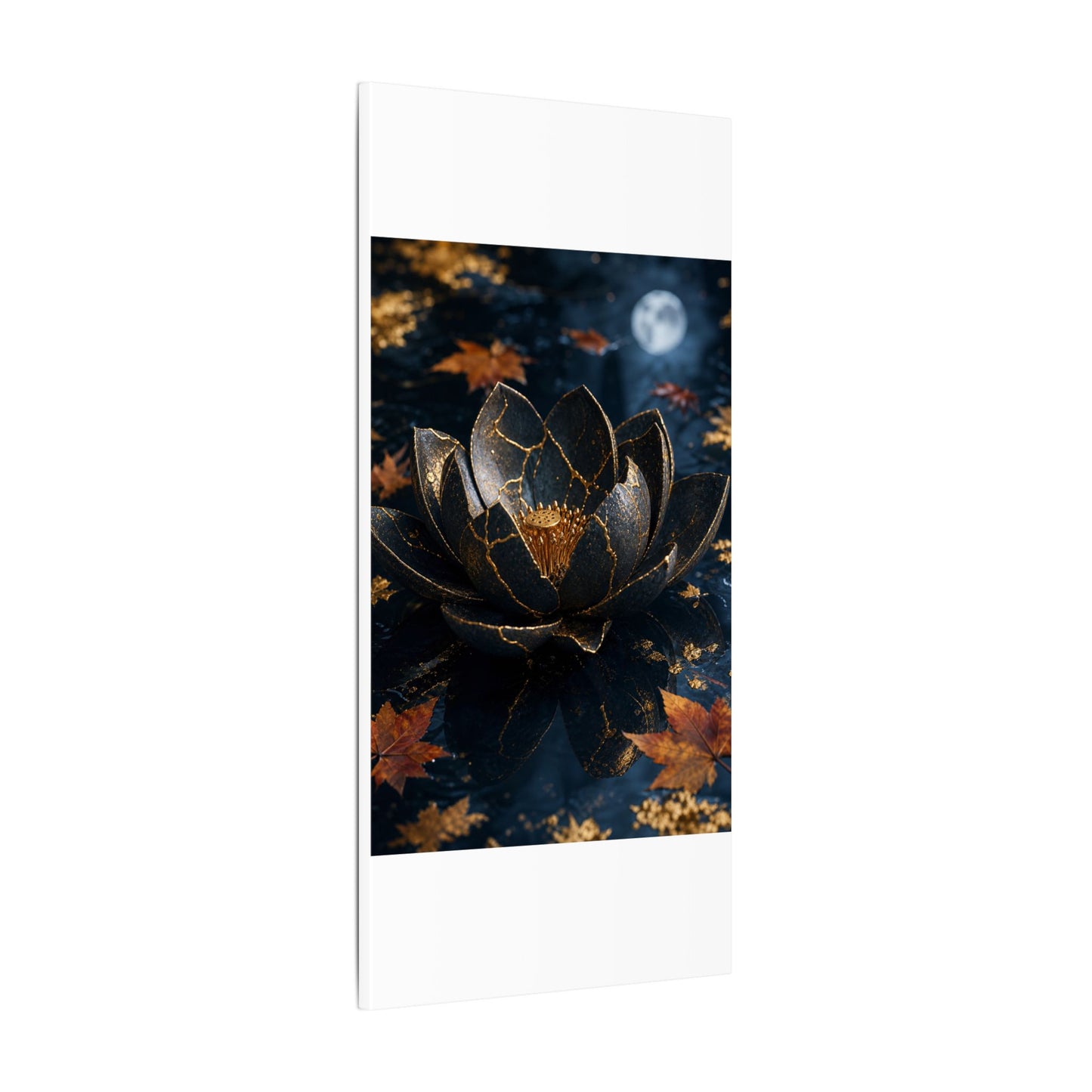 Moonlight Lotus Flower Canvas Art - Kintsugi Fukinsei