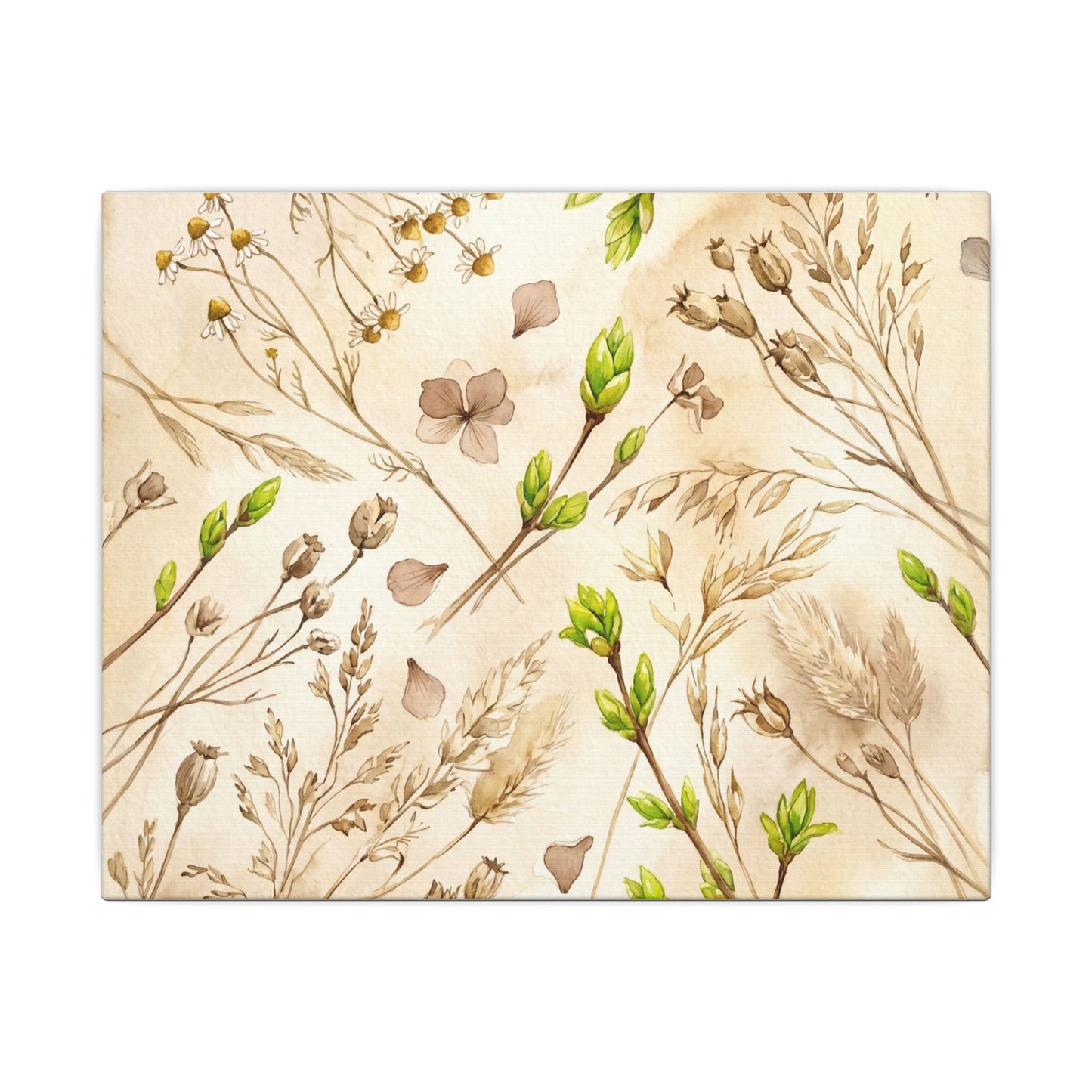 Spring Dried Flowers Watercolor Canvas Art | Earthy Decor