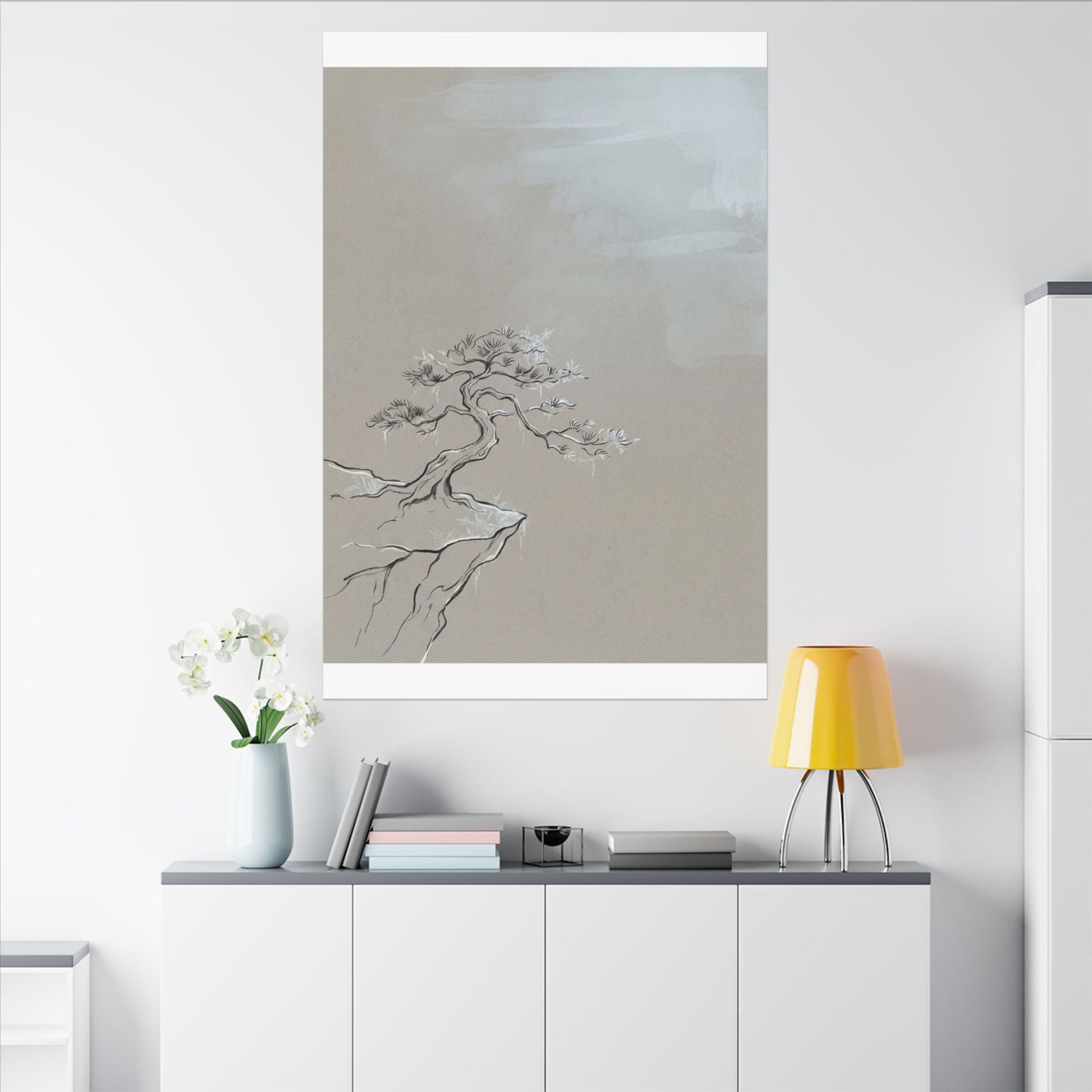Pine Tree Minimal Line Canvas Art | Warm Japandi Art