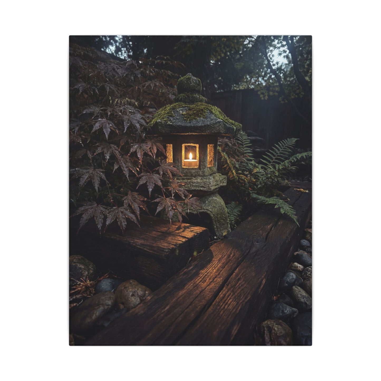 Moody Moonlit Garden Canvas Art - Shadow Zen Dark Japandi