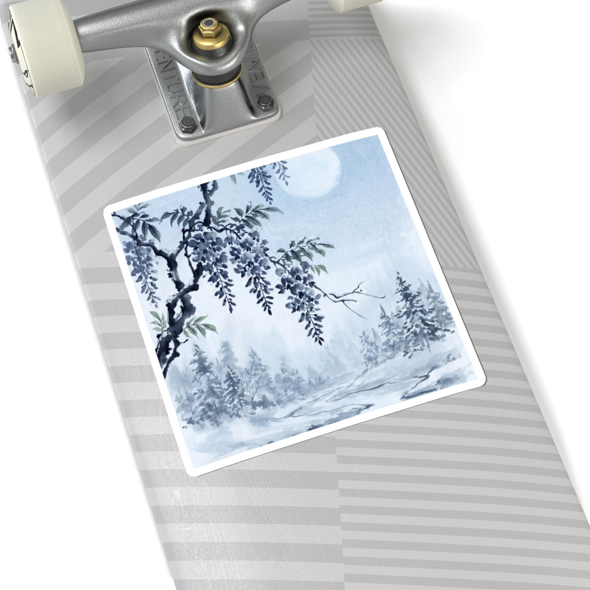 Zen Wisteria in Moonlight | Sumi E Sticker Art Print