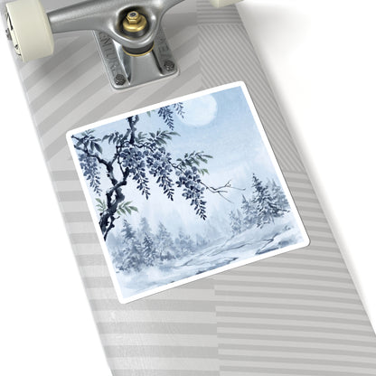 Zen Wisteria in Moonlight | Sumi E Sticker Art Print