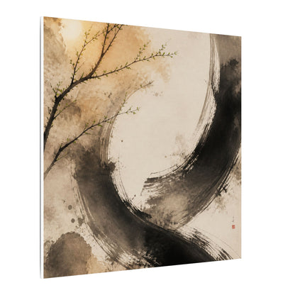 Japandi Ink Brushstroke in Golden Hour | Watercolor Canvas Art