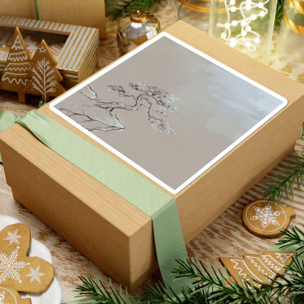 Pine Tree Minimal Line Sticker | Elegant Japandi Art Art Print