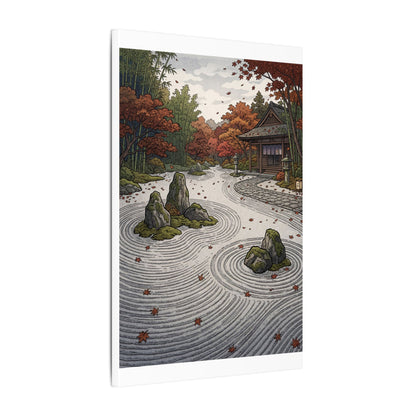 Autumn Rock Garden Ukiyo E Inspired Canvas Art | Peaceful Decor